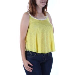 HEARTS AND HIPS Womens Yellow Sheer Sleeveless Jewel Neck Top Size: S